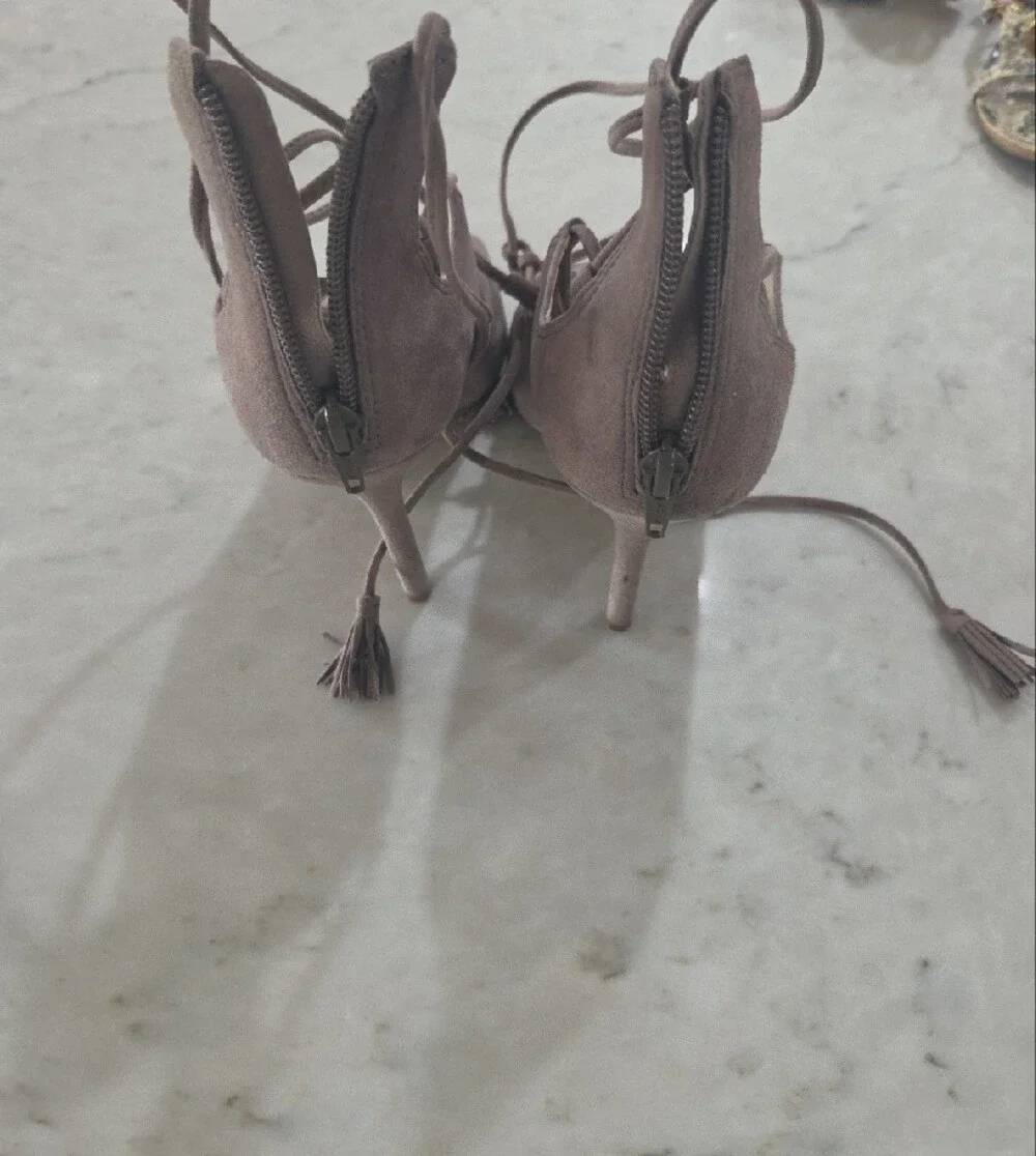 Vince Camuto Lace-Up Peep Toe Block Heel Sandals in Mauve